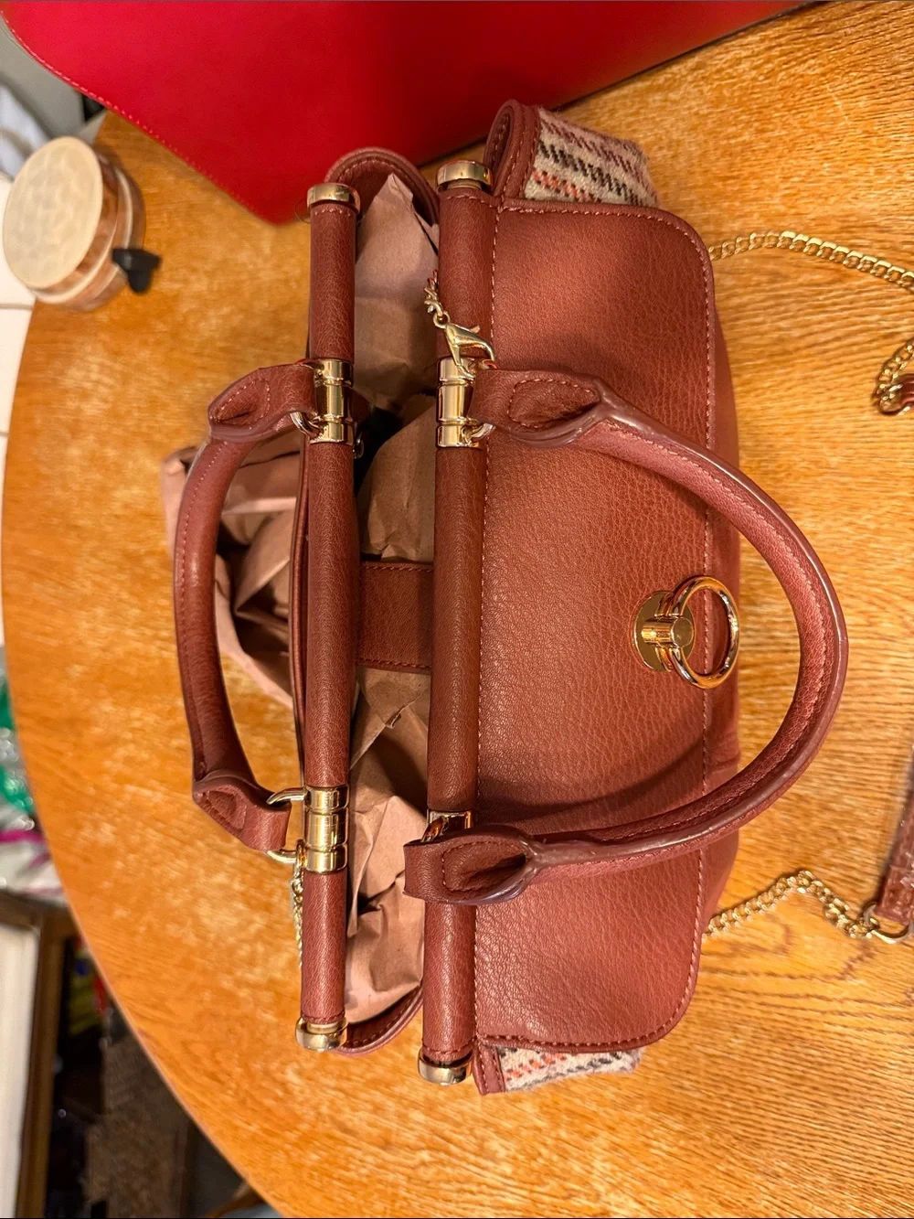 LC Lauren Conrad Rust Brown Satchel with Gold Hardware